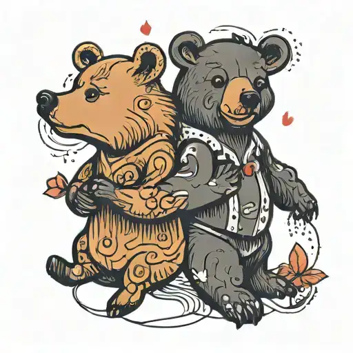 happy bear couple hugging minimalist tattoo design idea