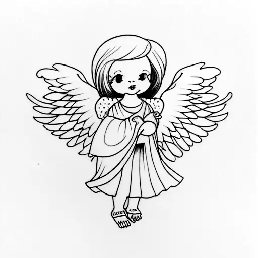 small baby angel with wings chrurch look alike tattoo design idea