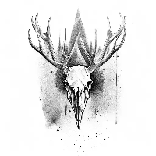knife trough an elk's skull tattoo design idea