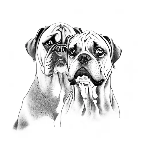 A powerful black and grey portrait of a boxer with a dog companion, symbolizing the client's occupation as a transporter and their love for both boxing and dogs. tattoo design idea