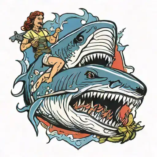 jaws movie here's to swimming with bow legged women tattoo design idea