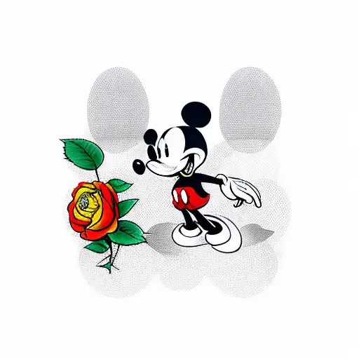 Mickey Mouse wearing a tattoo-inspired outfit surrounded by rose flowers tattoo design idea