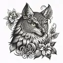 wolf owl exotic plant tattoo design idea