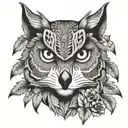 wolf owl exotic plant tattoo design idea