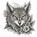 wolf owl exotic plant tattoo design idea