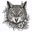 wolf owl exotic plant tattoo design idea
