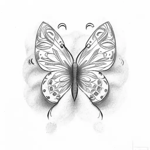 A simple, thin, tattoo of a butterfly preparing to land on a flower tattoo design idea