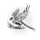 a phoenix saying "the bird of hermes is my name, eating my wings to make me tame" tattoo design idea