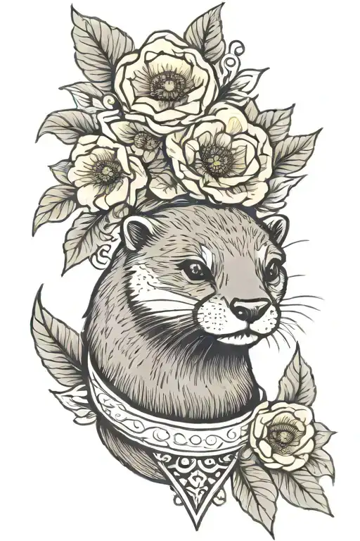 Otter, Lemon, poppy flower, diamond tattoo design idea