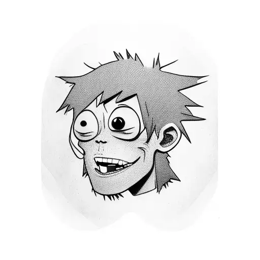 2d from gorillaz, long legs, small head tattoo design idea