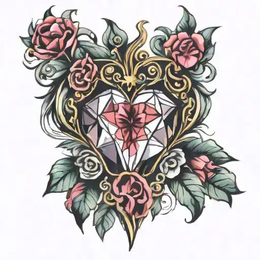 crystal heart tattoo design idea
