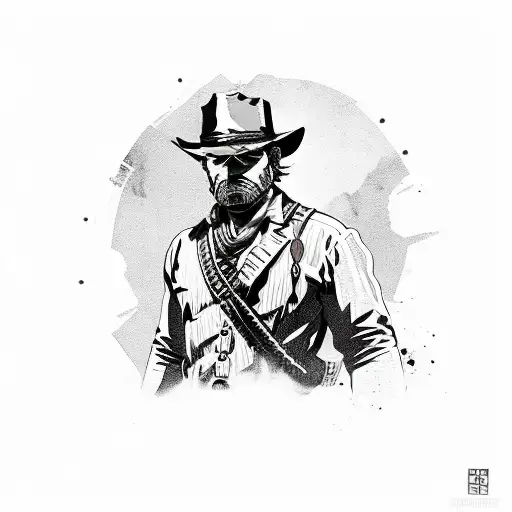 Red Dead Redemption 2 character in a minimalist style tattoo design idea