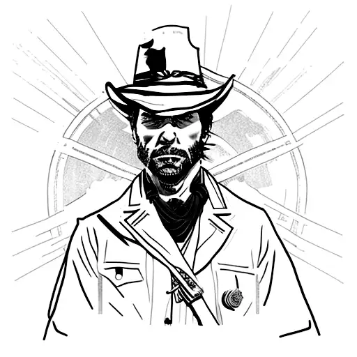 Red Dead Redemption 2 character in a minimalist style tattoo design idea