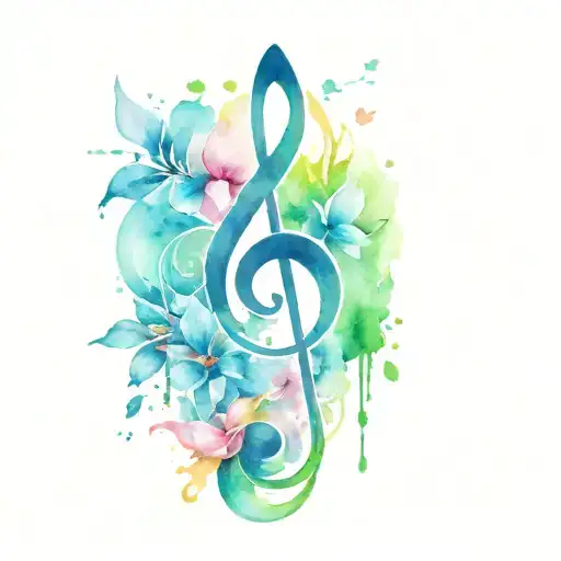 Treble clef, microphone, bass clef, sakura flowers, no instruments tattoo design idea