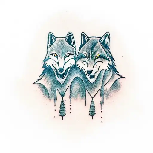 two wolves snarling facing each other just the wild head  tattoo design idea