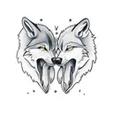 two wolves snarling facing each other just the wild head  tattoo design idea