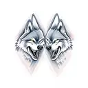 two wolves snarling facing each other just the wild head  tattoo design idea