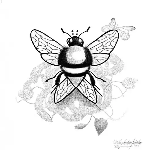 rosss and vines with a small bee and butterfly tattoo design idea