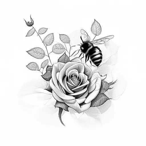 roses and vines with a small bee and butterfly tattoo design idea