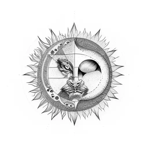 Stone sun and moon  tattoo design idea