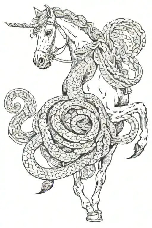 horse with snake with God tattoo design idea