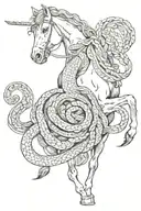 horse with snake with God tattoo design idea