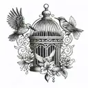 A girl opening a birdcage tattoo design idea