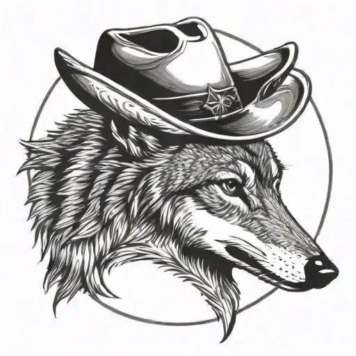 Coyote with cowboy hat looking at the moon tattoo design idea