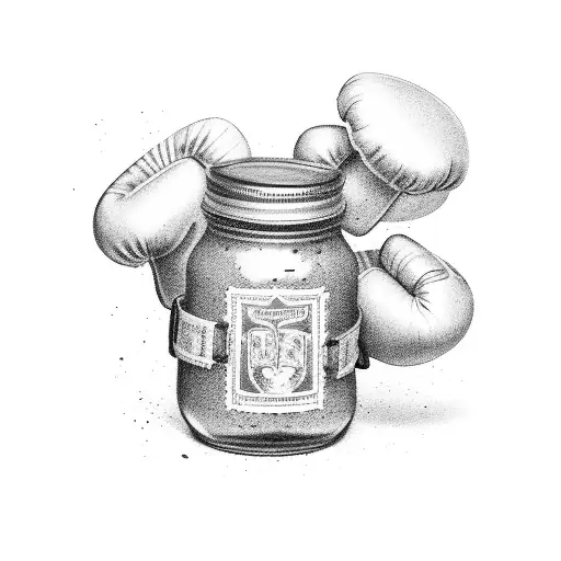 A jar of tarter sauce with boxing gloves as the label tattoo design idea