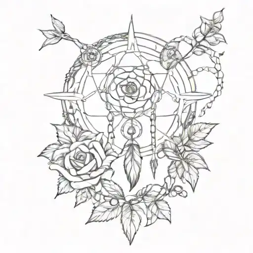 Dreamcatcher, rose, and death date tattoo design idea