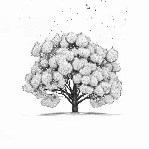 dreamland tree from super smash bros melee with dogwood flowers dispersed in the tree tattoo design idea