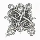   fine lines cursive intertwined symbol representing family tattoo design idea