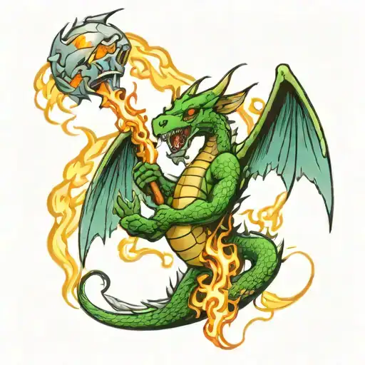 angel and dragon breathing fire tattoo design idea