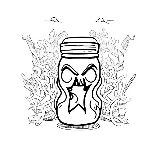 A minimalist tattoo of a pickle jar with a ghost peeking out tattoo design idea