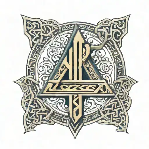 A tattoo of a Viking rune intertwined with a Bible verse, surrounded by intricate knotwork tattoo design idea