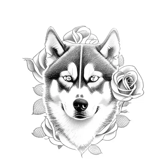 Husky with Roses tattoo design idea