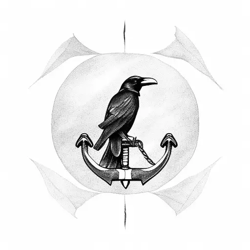raven perched on an anchor tattoo design idea