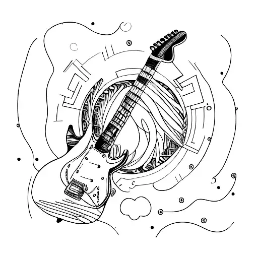 an electric guitar in the "fine-line" style tattoo design idea