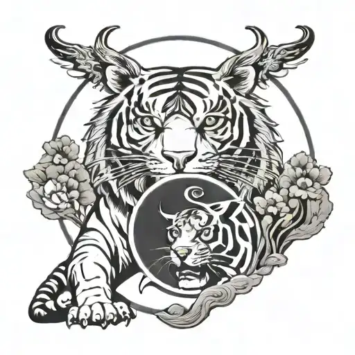 ox and tiger in love yin yang chinese landscape inside tattoo design idea