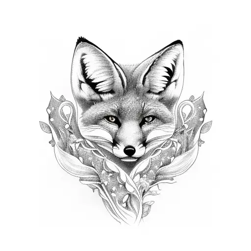 A delicate lily of the valley vine wrapping around a fox's tail tattoo design idea
