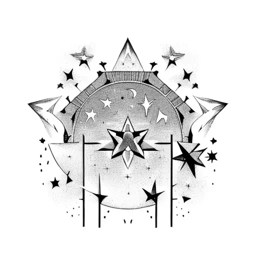 gate with stars, smplify, bold lines,  tattoo design idea