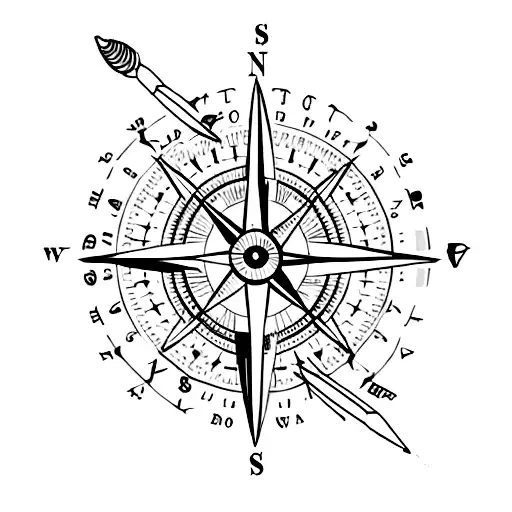 old compass + blue whale + arrows tattoo design idea