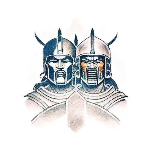 spartan vs samurai  tattoo design idea