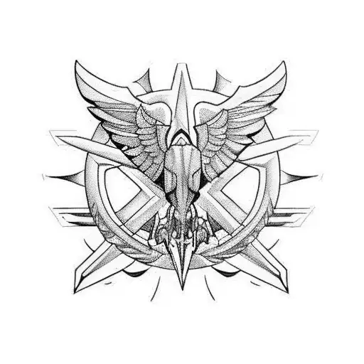 An artistic representation of a Harley Davidson logo morphing into a plane tattoo design idea