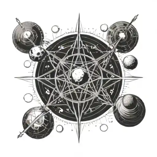 hermetic symbols with planets orbiting tattoo design idea