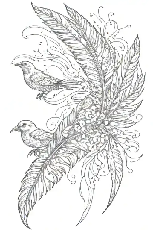 feather with birds tattoo design idea