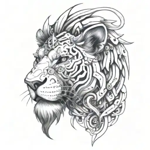 cyborg lion face tattoo design idea
