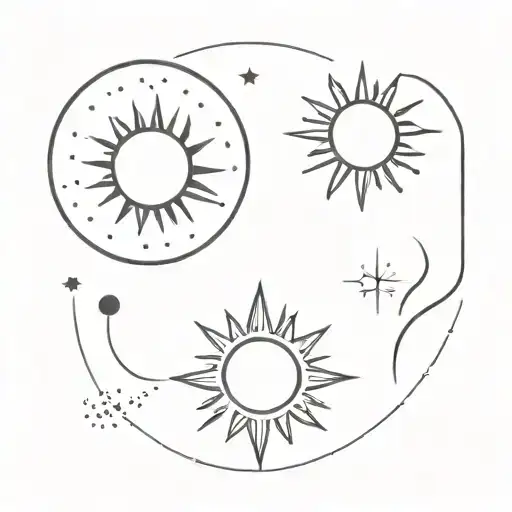 2 separate matching very small tatoos with sun and moon dots tattoo design idea
