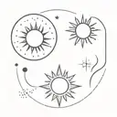 2 separate matching very small tatoos with sun and moon dots tattoo design idea