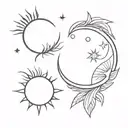 2 separate matching very small tatoos with sun and moon dots tattoo design idea